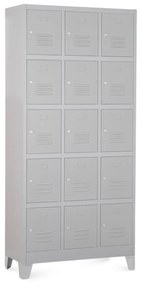 Kovová šatníková skrinka - 15 boxov, 90 x 40 x 195 cm, pevné nohy, cylindrický zámok, svetlo sivá - ral 7035
