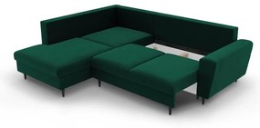 Zelená zamatová rozkladacia/s úložným priestorom rohová pohovka (ľavý roh/do L) Kyoto – Cosmopolitan Design