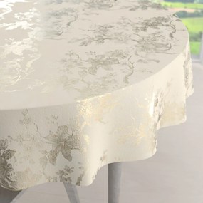 Biante Zamatový okrúhly obrus Isabela Flower IBL-022 Zlaté kvety na smotanovom Ø 120 cm