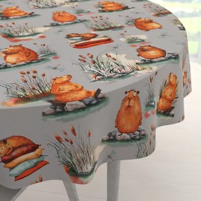 Biante Detský bavlnený okrúhly obrus Sandra SA-711 Kapybary na sivom Ø 120 cm