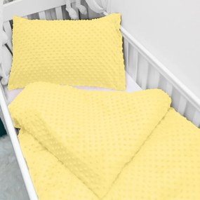 Biante Detské posteľné obliečky do postieľky Minky 3D bodky MKP-021 Citrónovo žlté Do postieľky 90x140 a 50x70 cm