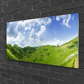 Skleneny obraz Hora lúka príroda 140x70 cm