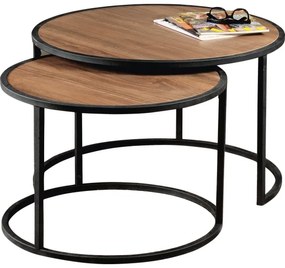 SADA 2x Odkladací stolík TAMBUR čierna/hnedá