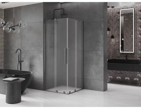 Mexen Velar Duo, sprchový kút s posuvnými dverami 90 x 90 cm, 8mm sklo námraza, grafit brúsený, 871-090-090-32-66