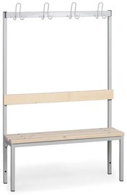Šatníková lavica s vešiakom, sedák - laty, dĺžka 1000 mm, sivá