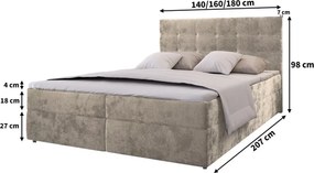 AKCIA Čalúnená posteľ boxspring GLORIEN VELVET 140x200 cm sivá II. akosť Matrac: Matrac Bonell pružinový