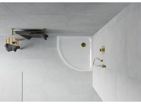 Mexen SLIM - Štvrťkruhová sprchová vanička 90x90x5cm + zlatý sifón, biela, 41109090G