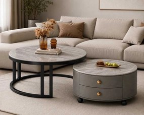 LuxuryForm DESIGN Konferenčný stolík ORION 70 × 70 / 50 × 50 cm – sivý / sivý mramor (set 2 ks)