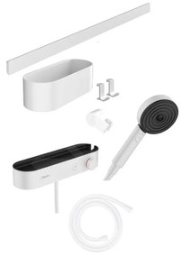 Hansgrohe WallStoris, Set sprchovej hlavice 105, 3 prúdy, termostatu a kúpeľňových doplnkov, matná biela 24250700