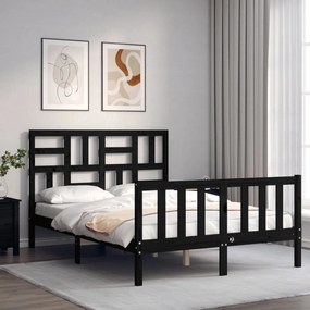 Rám postele s čelom čierny malé dvojlôžko masívne drevo 3193050