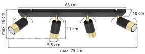 Stropné svietidlo HUGO, 4x čierne/zlaté kovové tienidlo, (možnosť polohovania)