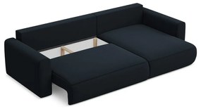 Tmavomodrá zamatová rozkladacia/s úložným priestorom rohová pohovka (pravý roh/s leňoškou) Kapua – Makamii