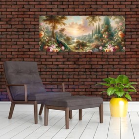 Obraz - Pávy v záhrade (120x50 cm)