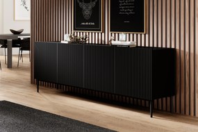 Komoda Nicole 200 cm s kovovými nohami - matná čierna / čierne nohy