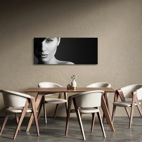 Obraz - Čiernobiely portrét ženy v klobúku (120x50 cm)