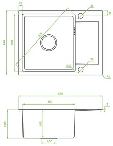 Laveo Marmara, 1-komorový nerezový drez 570x440x200 mm, brúsená oceľ, LAV-SAM_013T
