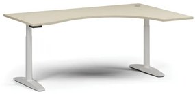 Výškovo nastaviteľný stôl OBOL, elektrický, 675-1325 mm, ergonomický pravý, doska 1800x1200 mm, biela zaoblená podnož, breza