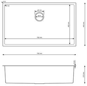 Erga HD, 1-komorový oceľový drez 740x440x210 mm, oceľová, ERG-MLS-HD7444