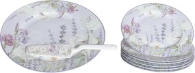 HOME ELEMENTS Tortová súprava: tortový tanier, 6 x tanier, tortová lyžica, Levanduľa