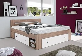 Posteľ s nočnými stolíkmi Stefan 140x200 cm, dub sonoma/biela
