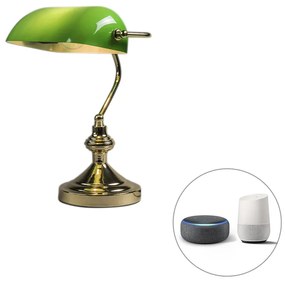 Inteligentná stolná lampa mosadz s zeleným sklom vrátane Wifi P45 - Banker