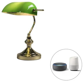 Inteligentná stolná lampa mosadz s zeleným sklom vrátane Wifi P45 - Banker