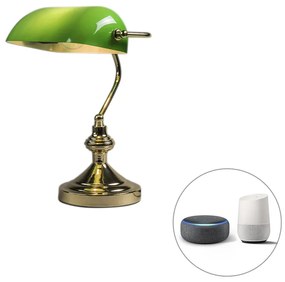 Inteligentná stolná lampa mosadzná so zeleným sklom vrátane Wifi P45 - Banker