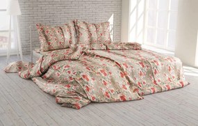 Polášek Krepové obliečky Drobné kvietky - Červená / béžová | 140 x 200 cm / 70 x 90 cm