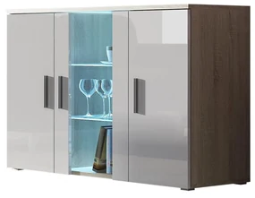 Komoda Boho B7, Osvetlenie: osvetlenie LED modré, Farby: čierny / čierny lesk