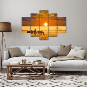 Obraz - Zebry so západom slnka (150x105 cm)