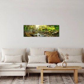 Obraz rieky v zelenom lese (s hodinami) (90x30 cm)