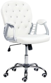 Otočná kancelárska stolička z umelej kože s kryštálmi biela PRINCESS Beliani