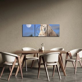 Obraz - Biely lev (s hodinami) (90x30 cm)
