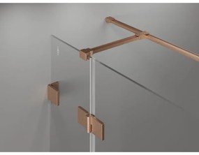 Mexen Lunar T, výklopný ľavý sprchový kút 125 x 110 cm, 8mm číre sklo, profil medená matná, 834T-125-110-65-00-L