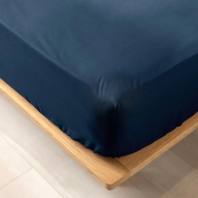 Tmavomodrá napínacia plachta z Bio bavlny 180x200 cm Biolina – douceur d'intérieur