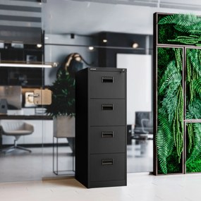 Kovová kartotéka, 4 zásuvky SARA V4, 460 x 1320 x 620 mm, čierna