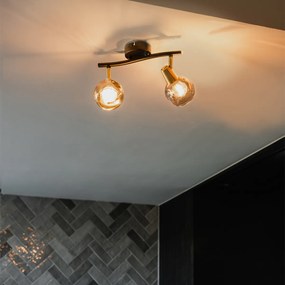 Stropné svietidlo čierne s mosadzou a dymovým sklom 2-svetlo - Vidro