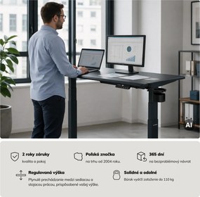 Elektrický stôl s nastavením výšky ergonomický antracitový,1200x600 mm: ARIA