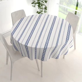 Biante Bavlnený okrúhly obrus Sandra SA-590 Modrý ľudový vzor na bielom Ø 90 cm