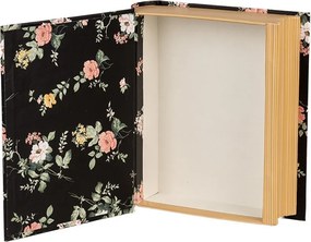 Čierny úložný box s kvetmi v tvare knihy Book Van - 17*14*5 cm