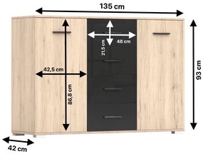 Komoda 2D4S BARI 135 cm dub san remo sand/čierna