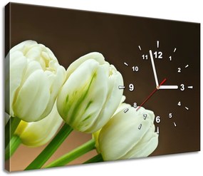 Gario Obraz s hodinami Nádherné biele tulipány Rozmery: 30 x 30 cm