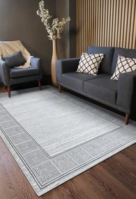 Koberec ALLURE 8783 grécky kľúč / rám, štruktúrovaný / glamour, svetlosivý / biely
