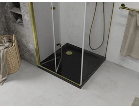 Mexen Lima, sprchový kút 90 (dvere) x 90 (stena) cm, 6mm číre sklo, zlatý profil + SLIM sprchová vanička čierna 5cm so zlatým sifónom, 856-090-090-01-00-4070