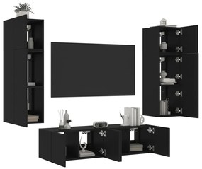 6-dielne TV nástenné skrinky s LED čierne kompozitné drevo 3216833