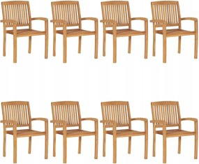 vidaXL Stohovateľné záhradné stoličky s vankúšmi, 8 ks, teakové