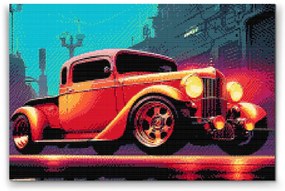 Gario Diamantové maľovanie Retro červené autíčko Rozmery: 80 x 120 cm, Rámovanie: S vnútorným rámom, Diamanty: Štvorcové