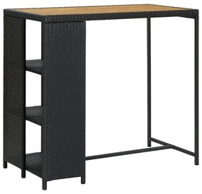 Barový stolík s úložným regálom čierny 120x60x110 cm polyratan