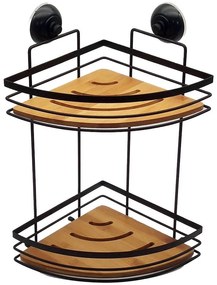 Rohová kúpeľňová polica, dvojitá, čierno-bambusová