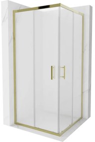 Mexen Rio, štvorcový sprchovací kút s posuvnými dverami 90(dvere) x 90(dvere) x 190 cm, 6mm sklo námraza, zlatý profil, 860-090-090-50-30
